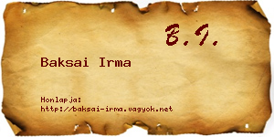 Baksai Irma névjegykártya